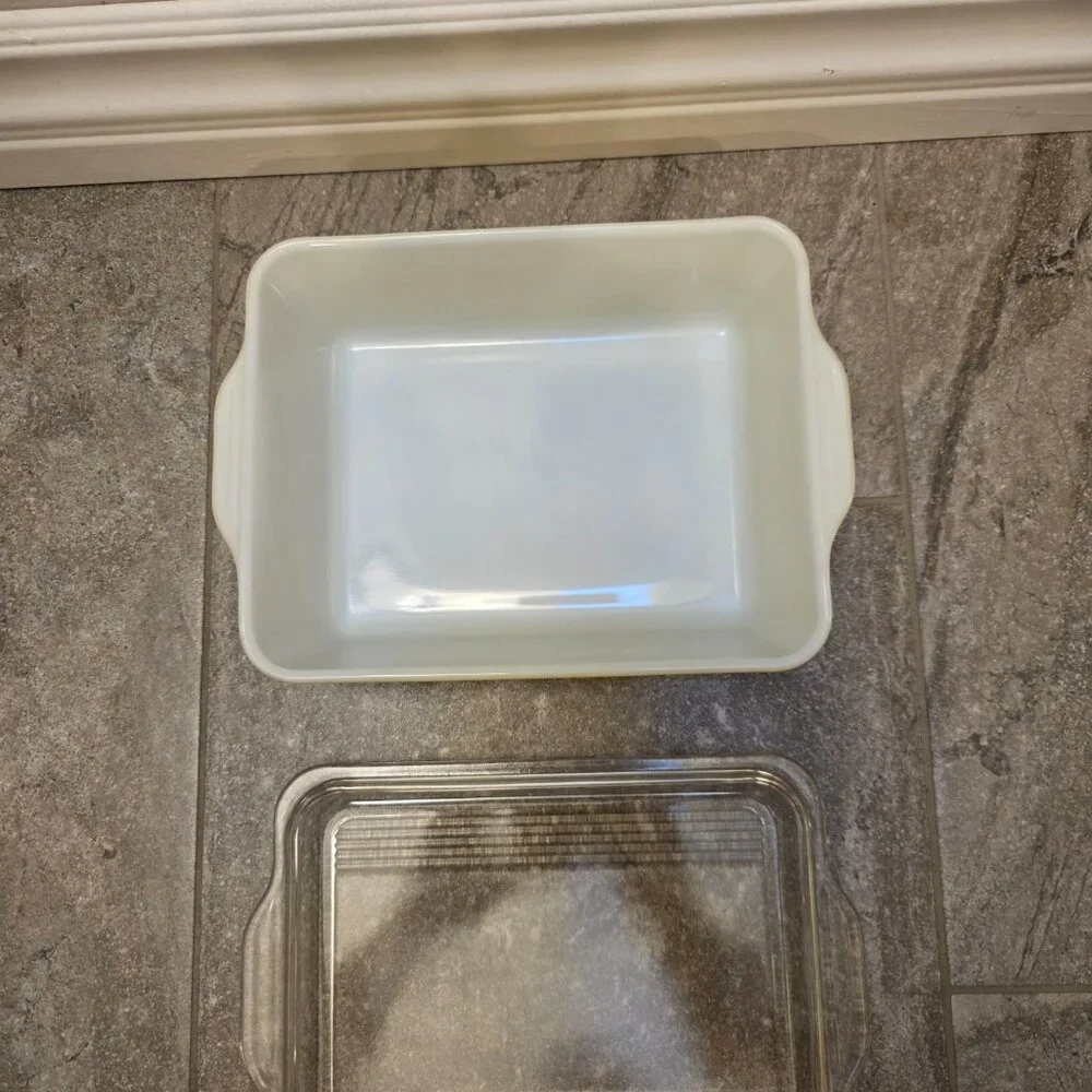 Pyrex Primary Yellow 503-B Refrigerator Dish 503-C Clear Ribbed Lid Handles